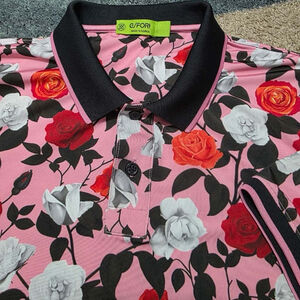 G/Fore Golf Polo Mens Medium L Floral Flowers Performance Pink Red Black